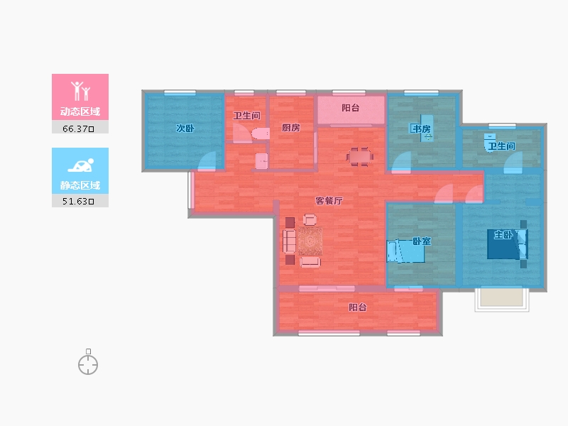 陕西省-西安市-德杰德裕天下132㎡-106.00-户型库-动静分区