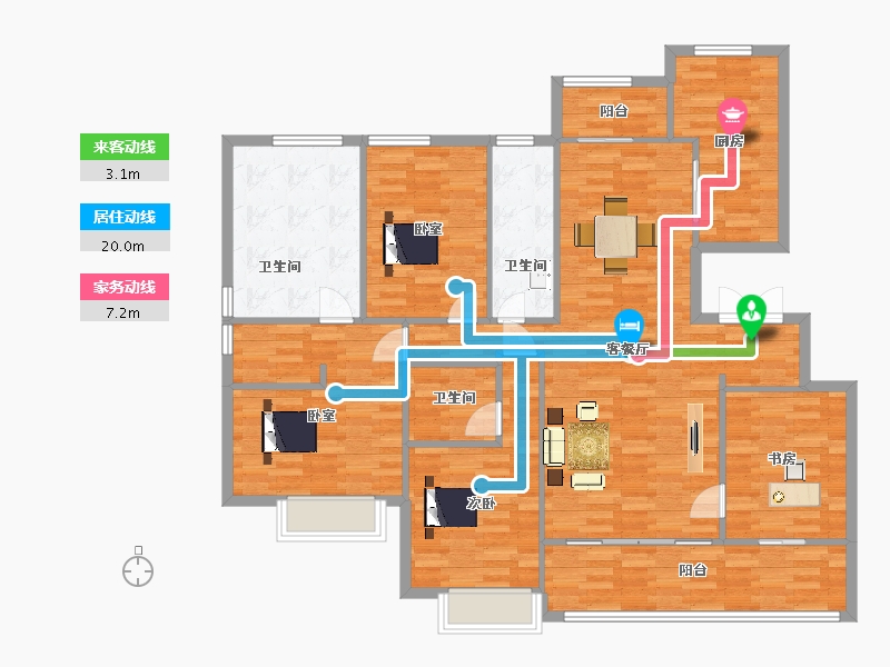 陕西省-西安市-融创桃源府12号楼,19号楼171㎡户-136.99-户型库-动静线