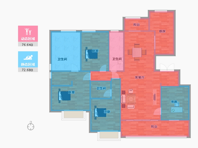 陕西省-西安市-融创桃源府12号楼,19号楼171㎡户-136.99-户型库-动静分区