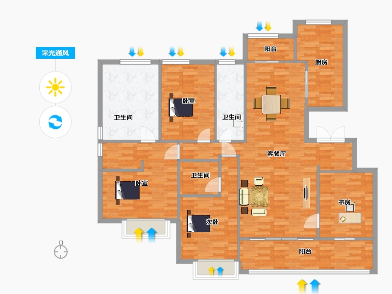 陕西省-西安市-融创桃源府12号楼,19号楼171㎡户-136.99-户型库-采光通风