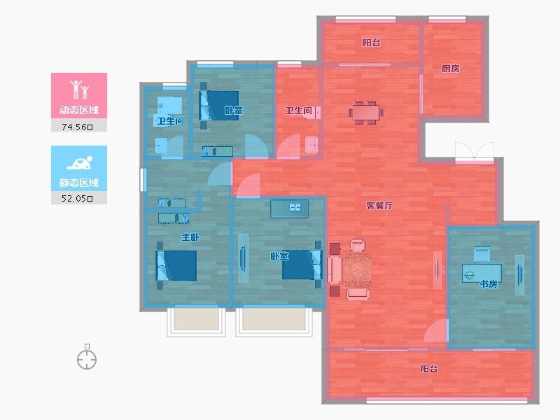 陕西省-西安市-融创桃源府13号楼,18号楼145㎡-115.99-户型库-动静分区