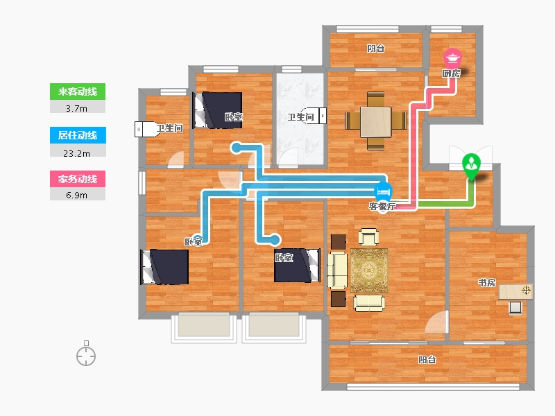 陕西省-西安市-融创桃源府145㎡-115.99-户型库-动静线