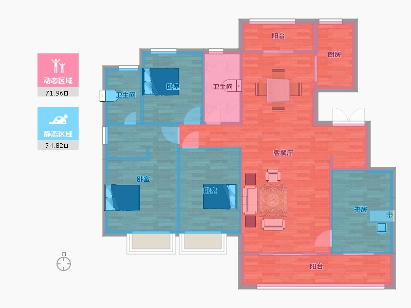 陕西省-西安市-融创桃源府145㎡-115.99-户型库-动静分区