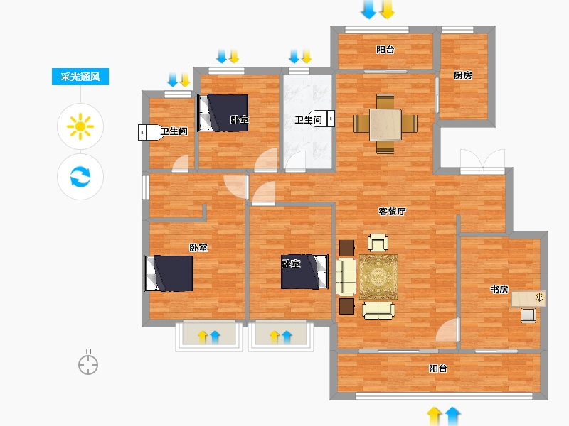 陕西省-西安市-融创桃源府145㎡-115.99-户型库-采光通风