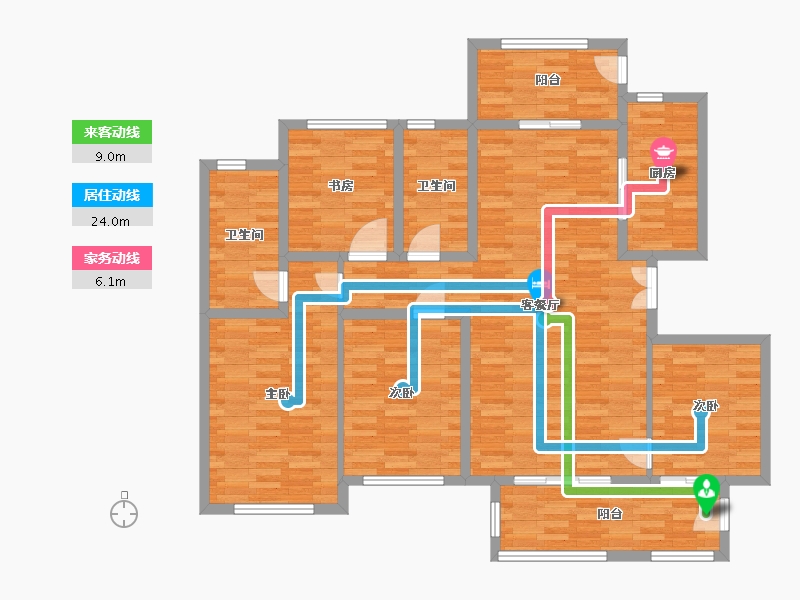 河南省-郑州市-蓝城玫瑰园建面157m2-125.60-户型库-动静线