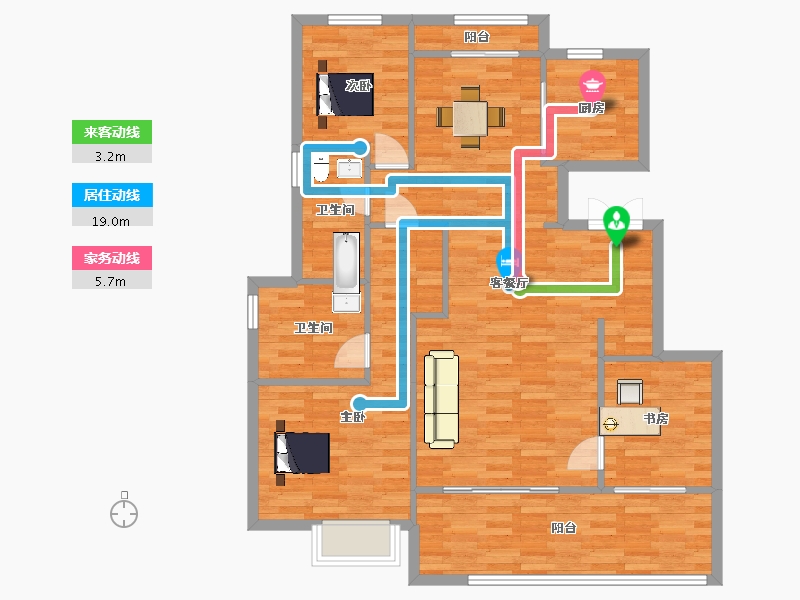 陕西省-西安市-融创桃源府11号楼,12号楼,19号楼131㎡-105.00-户型库-动静线