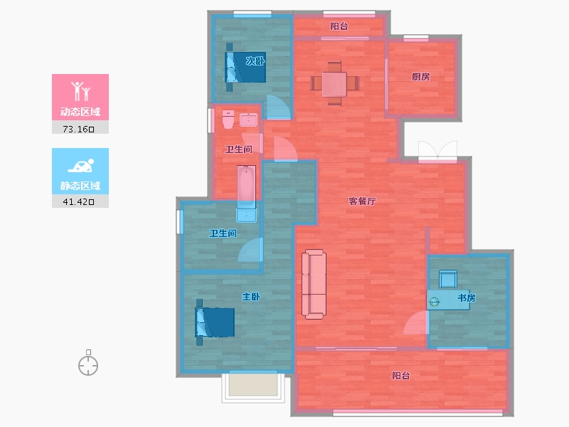 陕西省-西安市-融创桃源府11号楼,12号楼,19号楼131㎡-105.00-户型库-动静分区