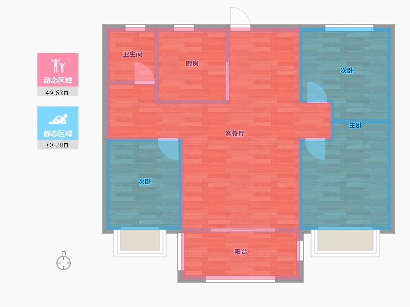 河南省-郑州市-华瑞紫金嘉苑7号楼91m²-72.80-户型库-动静分区