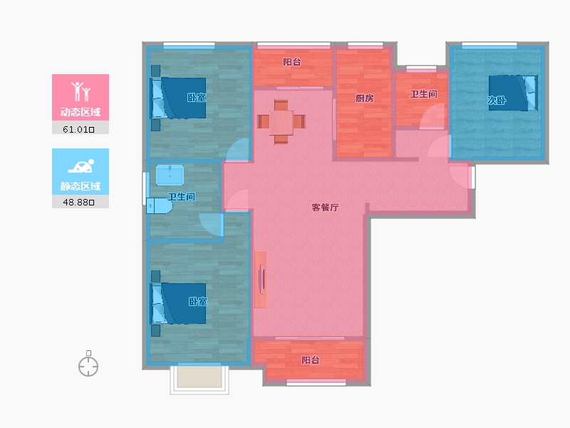 陕西省-西安市-中金金骊福郡2号楼,3号楼,7号楼133㎡-100.36-户型库-动静分区