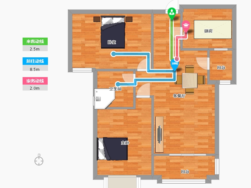 陕西省-西安市-中金金骊福郡2号楼,3号楼,7号楼89㎡-70.51-户型库-动静线