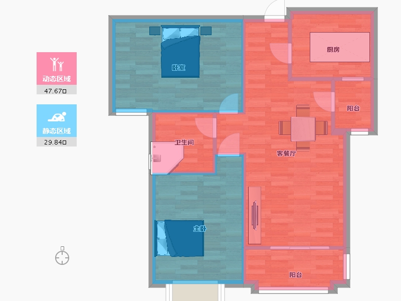 陕西省-西安市-中金金骊福郡2号楼,3号楼,7号楼89㎡-70.51-户型库-动静分区