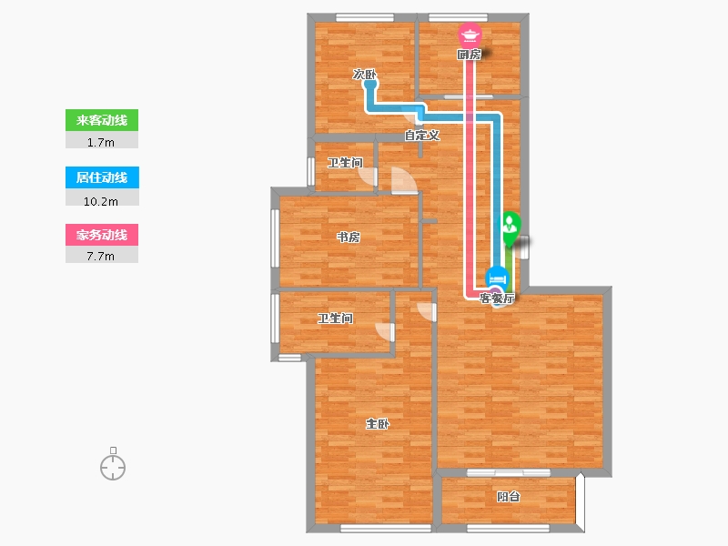 河南省-郑州市-蓝城玫瑰园建面134m2-107.30-户型库-动静线