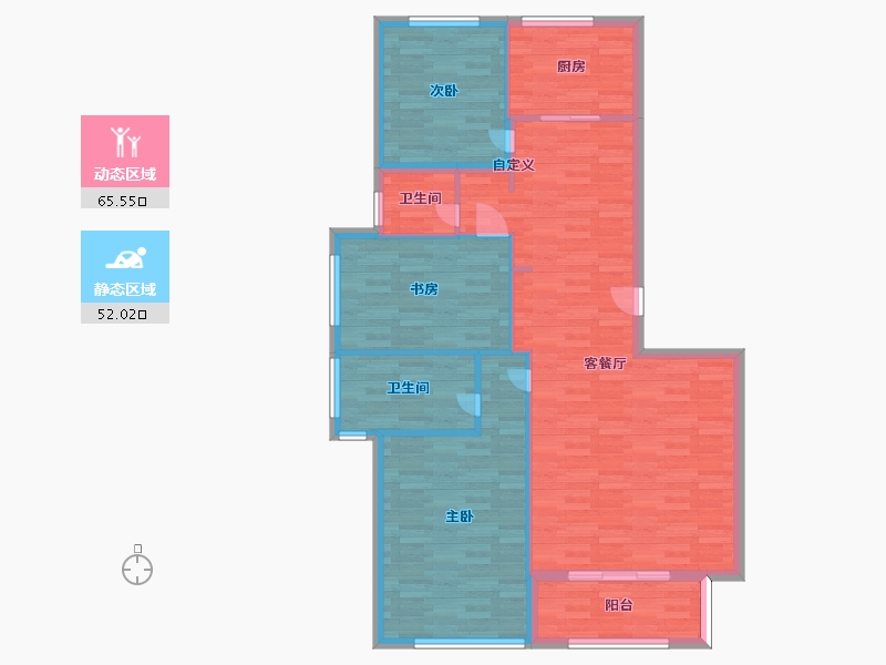 河南省-郑州市-蓝城玫瑰园建面134m2-107.30-户型库-动静分区