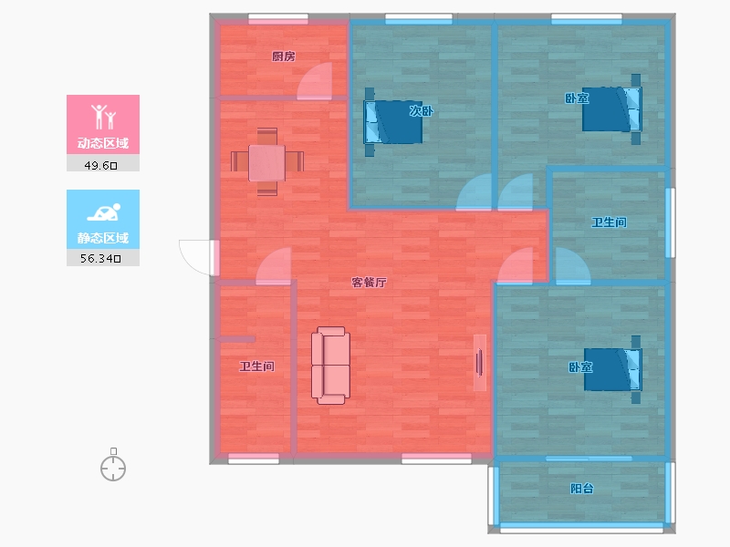 陕西省-西安市-城市蓝湾121㎡-97.28-户型库-动静分区