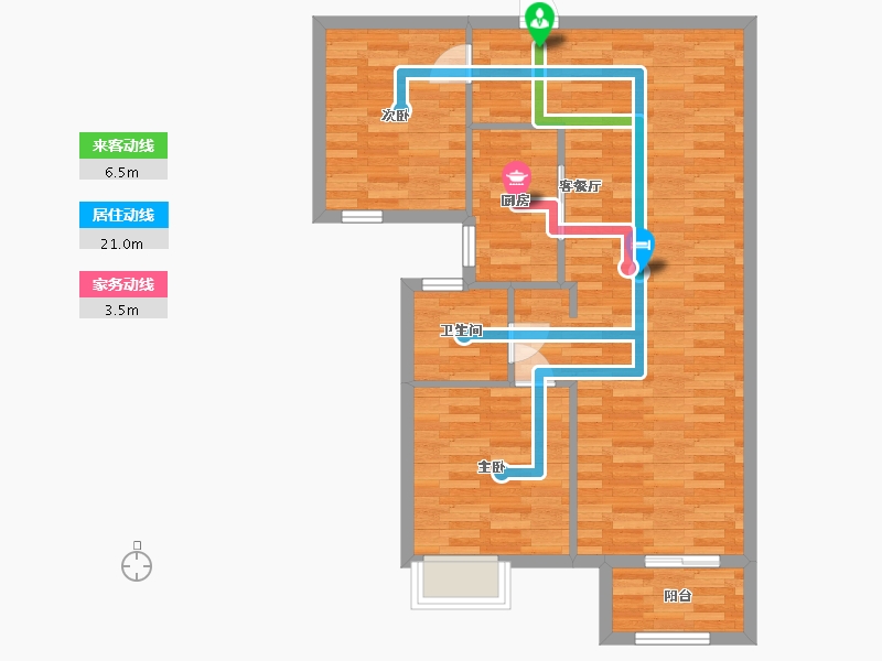 陕西省-西安市-观园壹号4号楼A2户型94m²-76.03-户型库-动静线