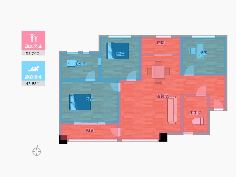 陕西省-西安市-逸景佲园2号楼111㎡-85.88-户型库-动静分区