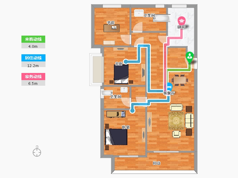 陕西省-西安市-金辉崇文府12-14号楼115㎡-84.29-户型库-动静线