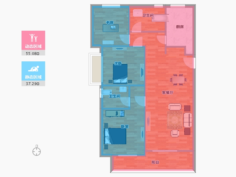 陕西省-西安市-金辉崇文府12-14号楼115㎡-84.29-户型库-动静分区