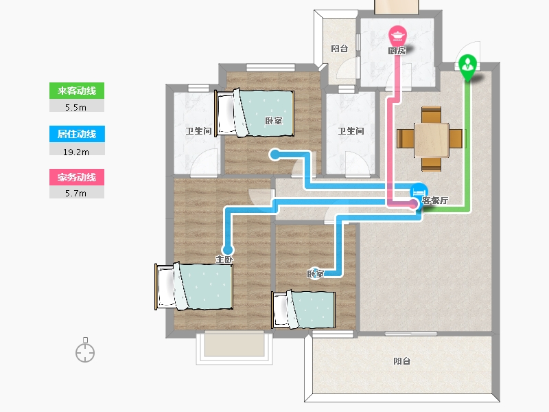 陕西省-西安市-鹿园华府4号楼117㎡-93.60-户型库-动静线