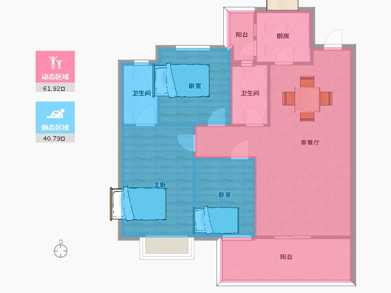 陕西省-西安市-鹿园华府4号楼117㎡-93.60-户型库-动静分区