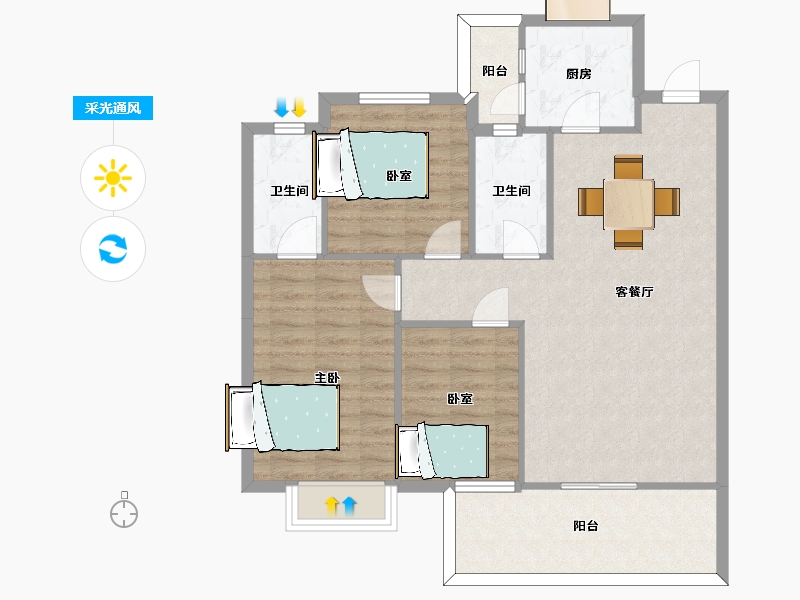 陕西省-西安市-鹿园华府4号楼117㎡-93.60-户型库-采光通风