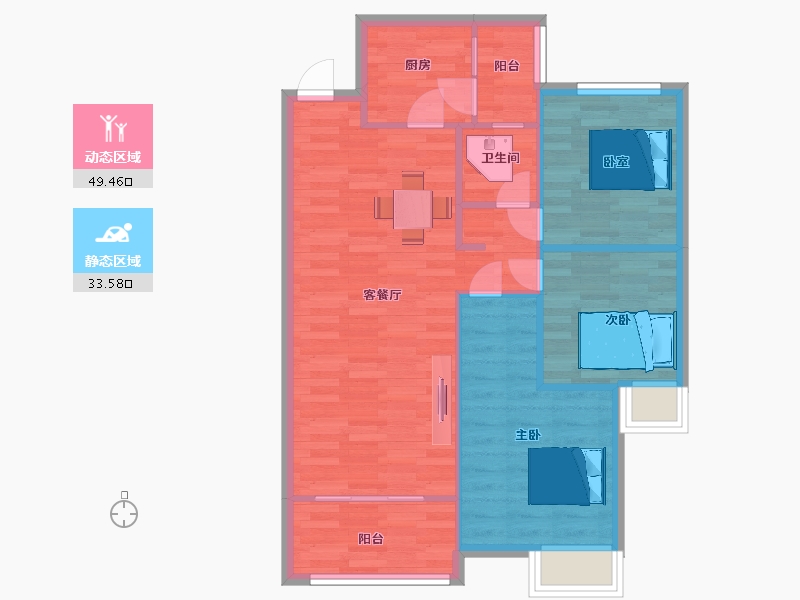 陕西省-西安市-鹿园华府102㎡-75.52-户型库-动静分区