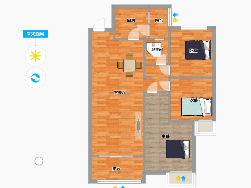 陕西省-西安市-鹿园华府102㎡-75.52-户型库-采光通风