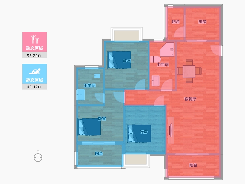 陕西省-西安市-鹿园华府117㎡-89.33-户型库-动静分区