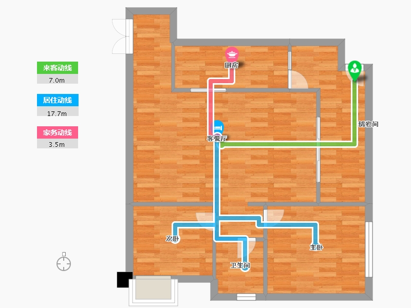 重庆-重庆市-罗宾森广场尚城华府高层3号楼70m²-70.00-户型库-动静线