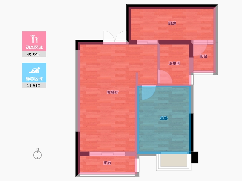 重庆-重庆市-罗宾森广场尚城华府高层3号楼54m²-50.99-户型库-动静分区