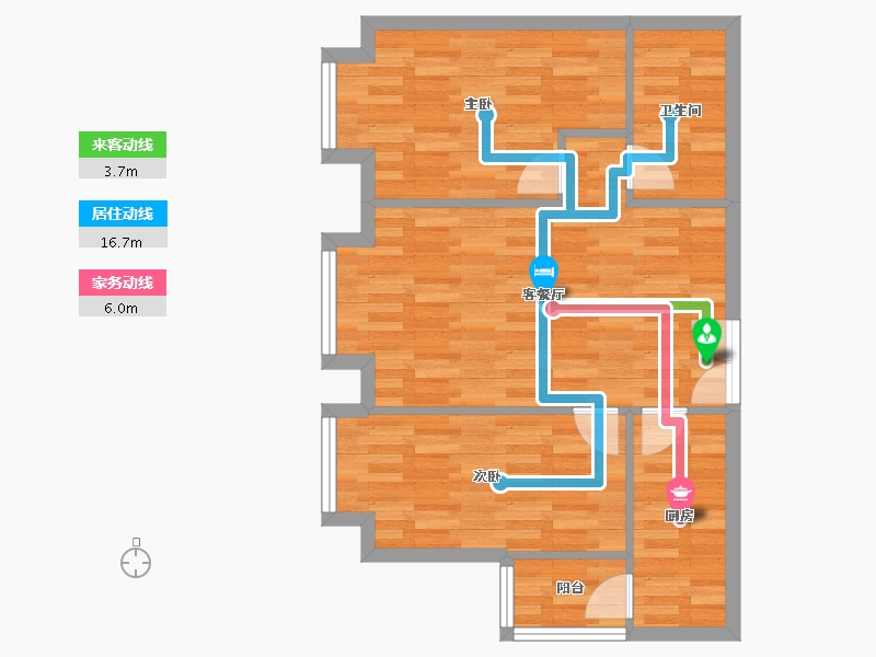 重庆-重庆市-罗宾森广场尚城华府高层4号楼66m²-63.74-户型库-动静线