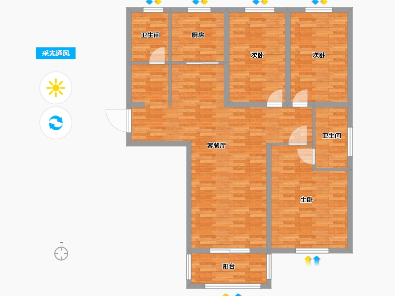 河南省-郑州市-格林上东17号楼建面135m2-108.01-户型库-采光通风