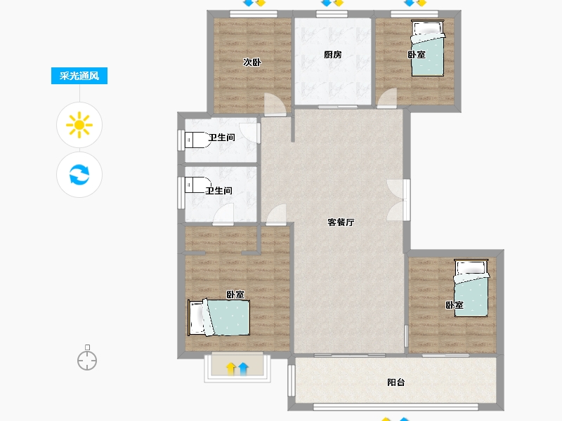 陕西省-西安市-阳光城檀悦2,6,7,1号楼152m²-114.77-户型库-采光通风