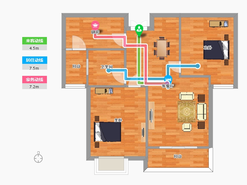 河南省-郑州市-鼎天東尚3A号楼建面85m2-68.00-户型库-动静线