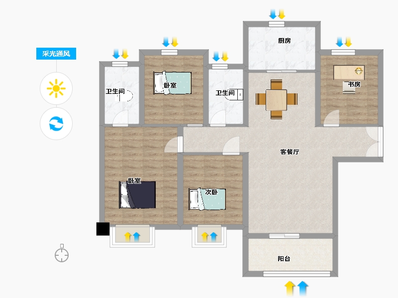 陕西省-西安市-金科博翠天宸2,4,8,1,10号楼143m²-100.89-户型库-采光通风