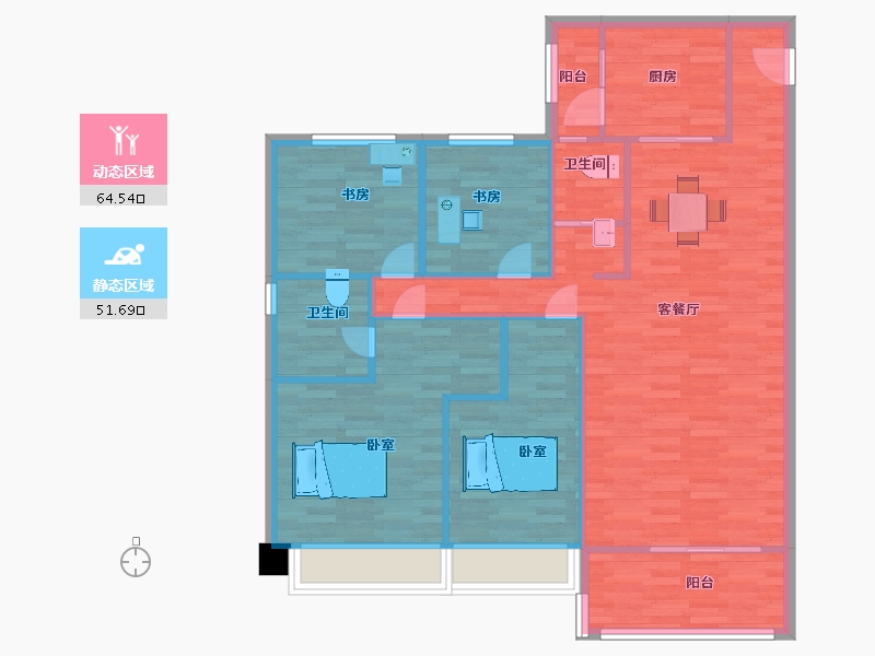 陕西省-西安市-碧桂园文景府9号楼,16号楼140㎡-106.09-户型库-动静分区