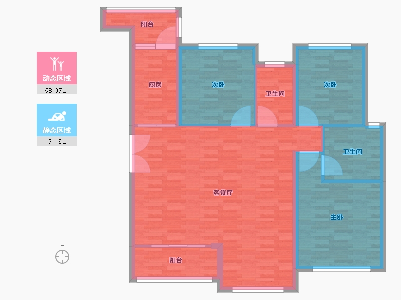 重庆-重庆市-启迪协信重庆科技城洋房2号楼,洋房1号楼103m²-103.00-户型库-动静分区