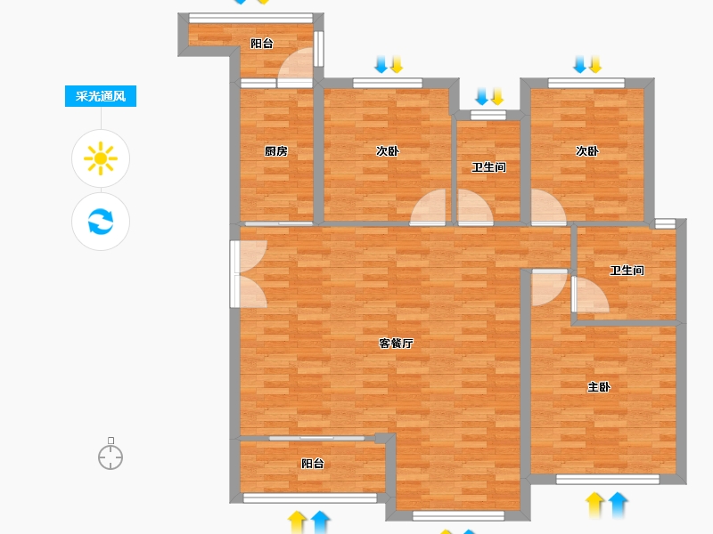 重庆-重庆市-启迪协信重庆科技城洋房2号楼,洋房1号楼103m²-103.00-户型库-采光通风