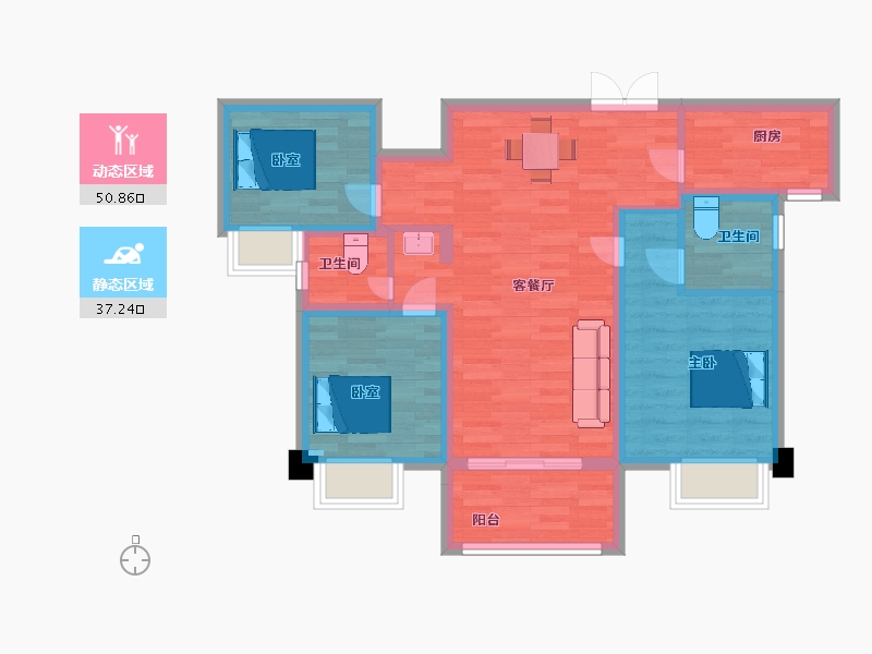 陕西省-西安市-金科博翠天宸2号楼,10号楼113m²-78.10-户型库-动静分区