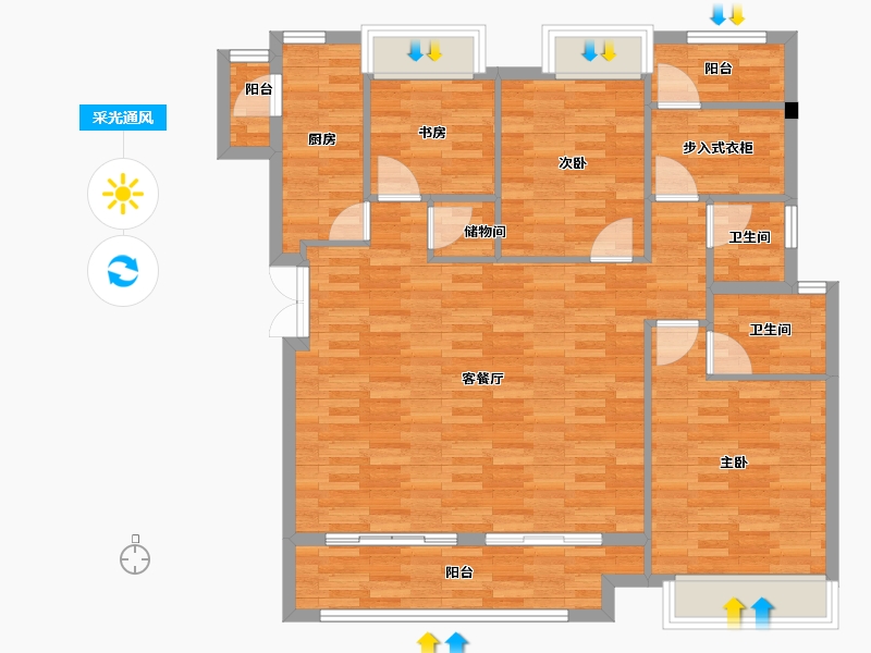 重庆-重庆市-荣安林语春风10A7号楼106m²-106.00-户型库-采光通风