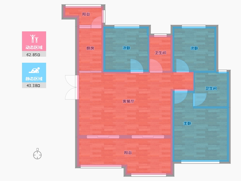 重庆-重庆市-启迪协信重庆科技城洋房2号楼,洋房1号楼6栋96m²-96.00-户型库-动静分区