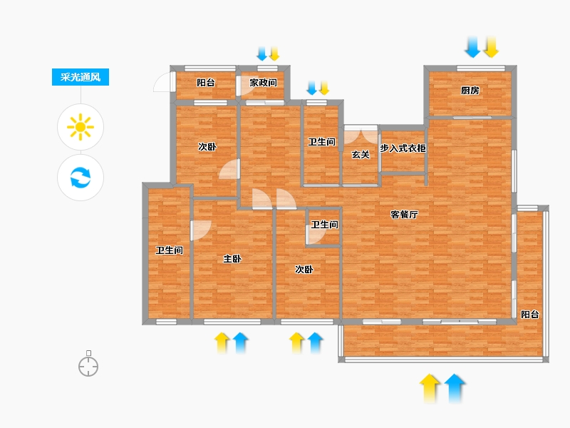 河南省-郑州市-碧源荣府建面220m2-176.00-户型库-采光通风