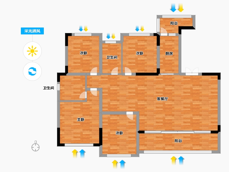 重庆-重庆市-启迪协信重庆科技城洋房2号楼,洋房1号楼6栋,7栋123m²-122.99-户型库-采光通风