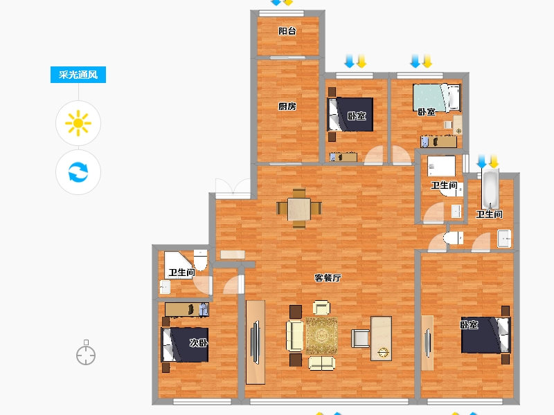 陕西省-西安市-中南君启DK2-3号楼200m²-155.00-户型库-采光通风