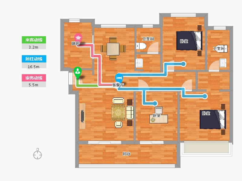 陕西省-西安市-华宇东原阅境8号楼,9号楼127㎡-96.72-户型库-动静线