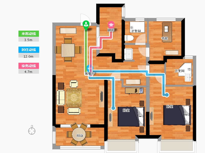 陕西省-西安市-绿城桂语蘭庭36号楼,40号楼,43号楼105m²-84.17-户型库-动静线