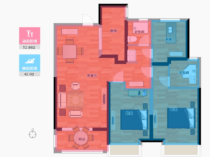 陕西省-西安市-绿城桂语蘭庭36号楼,40号楼,43号楼105m²-84.17-户型库-动静分区