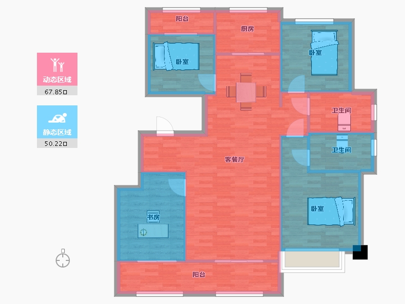 陕西省-西安市-绿城桂语蘭庭28号楼,35号楼,38号140m²-107.93-户型库-动静分区