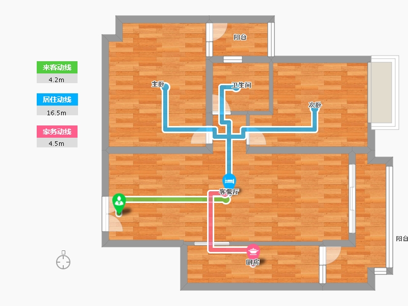 重庆-重庆市-罗宾森广场尚城华府高层3号楼72m²-71.99-户型库-动静线