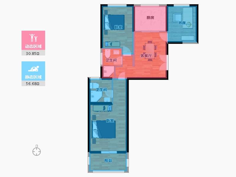 陕西省-西安市-保亿公元印98㎡-77.43-户型库-动静分区